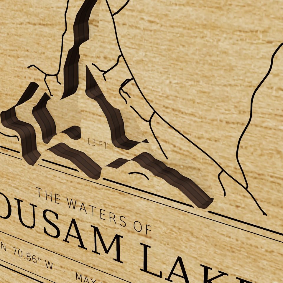 Mousam Lake 3D wood map, detail view