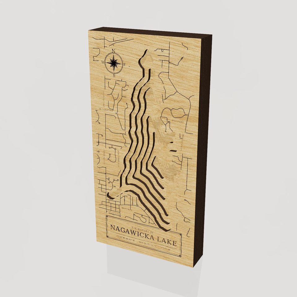 Nagawicka Lake 3D wood map, hero view