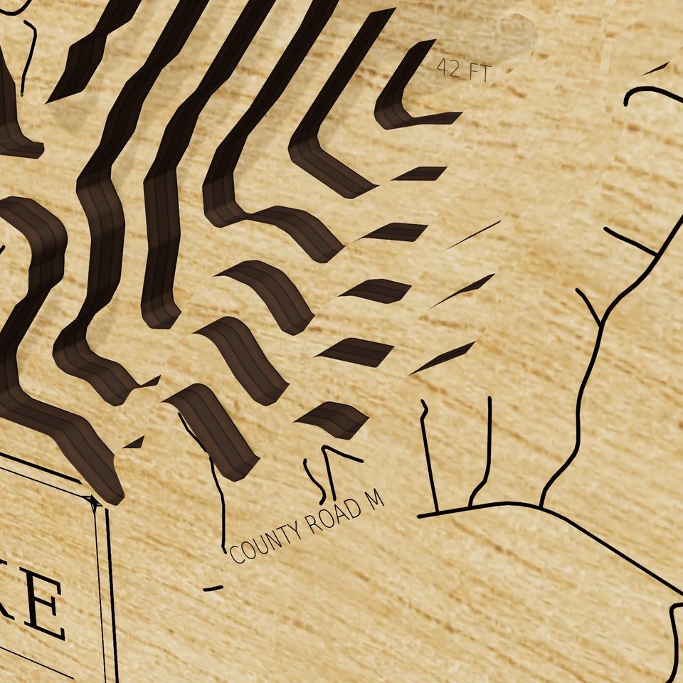 Namekagon Lake 3D wood map, detail view