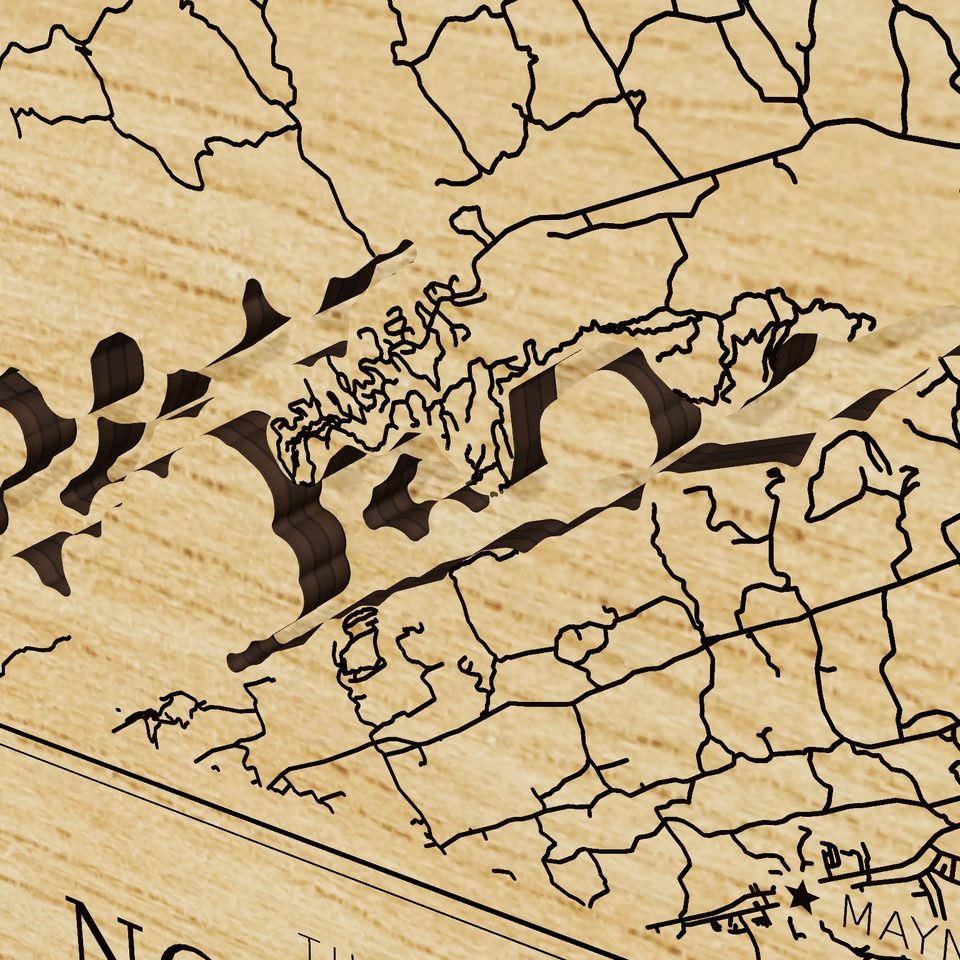 Norris Lake 3D wood map, detail view