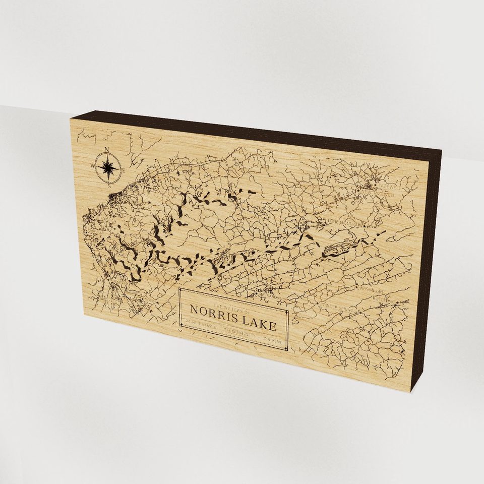 Norris Lake 3D wood map, hero view