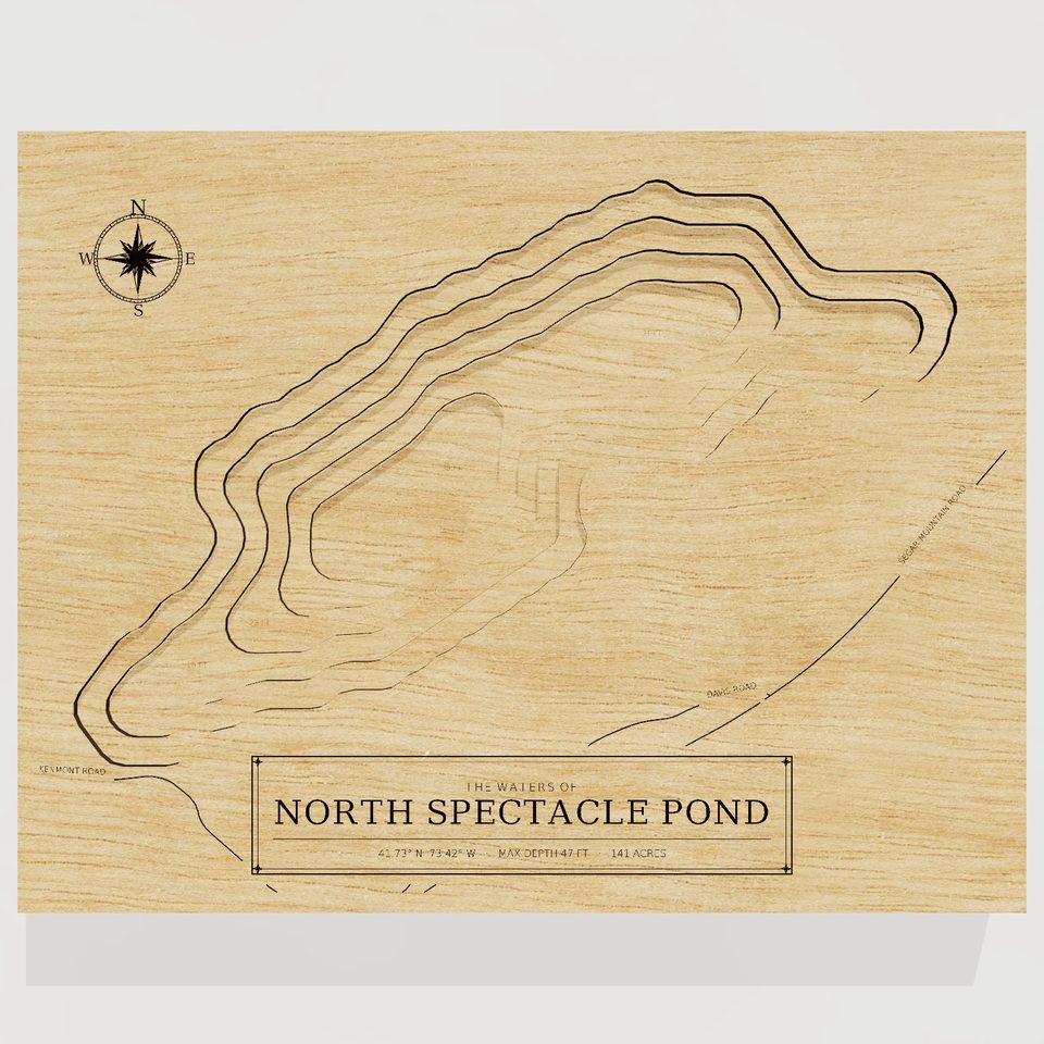 North Spectacle Pond 3D wood map, front view