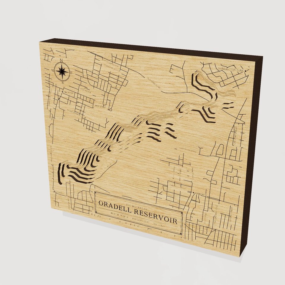 Oradell Reservoir 3D wood map, hero view
