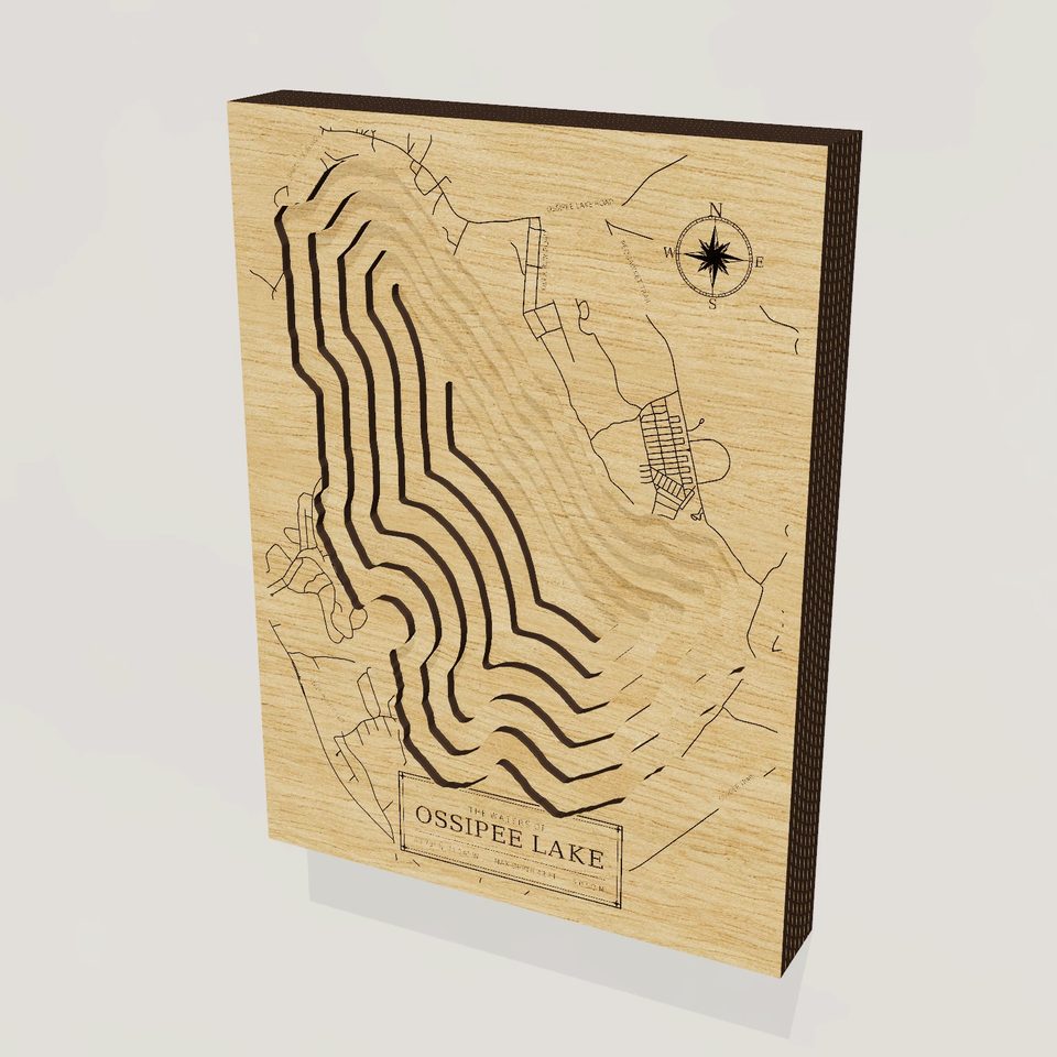Ossipee Lake 3D wood map, hero view
