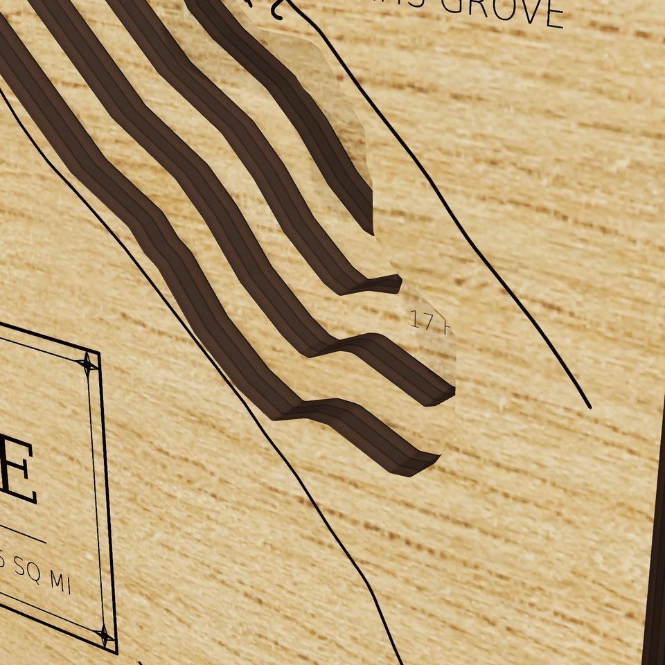 Otisco Lake 3D wood map, detail view
