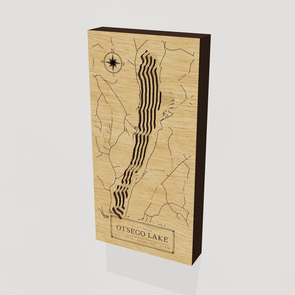 Otsego Lake 3D wood map, hero view