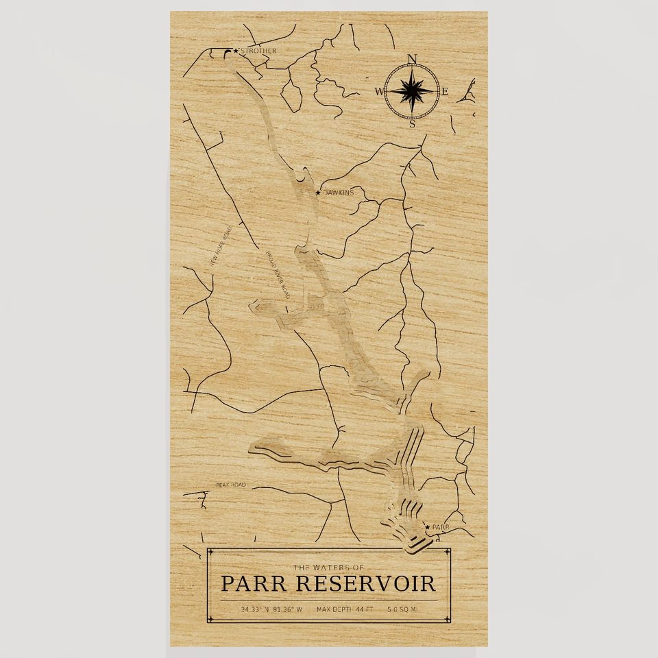 Parr Reservoir 3D wood map, front view