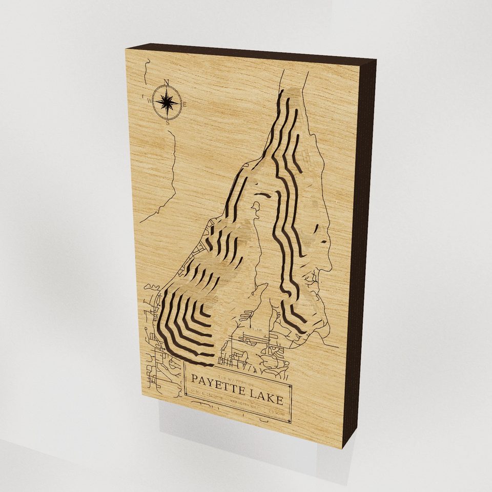 Payette Lake 3D wood map, hero view