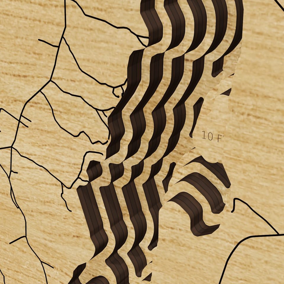 Pemaquid Pond 3D wood map, detail view