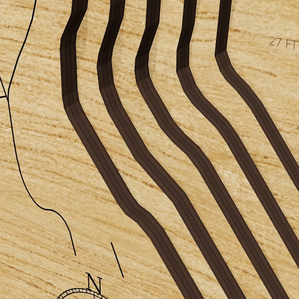 Pines Lake 3D wood map, detail view