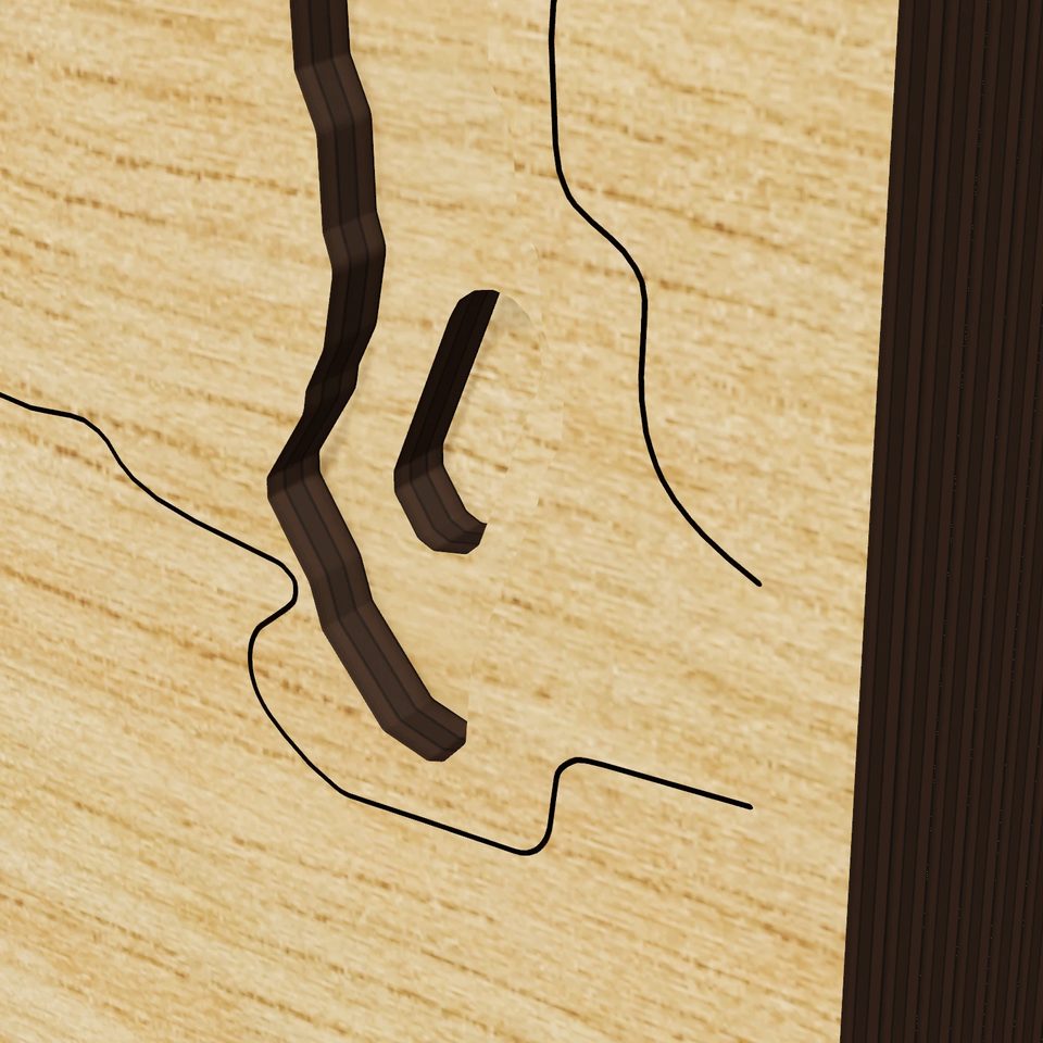 Pleasant Hill Lake 3D wood map, detail view