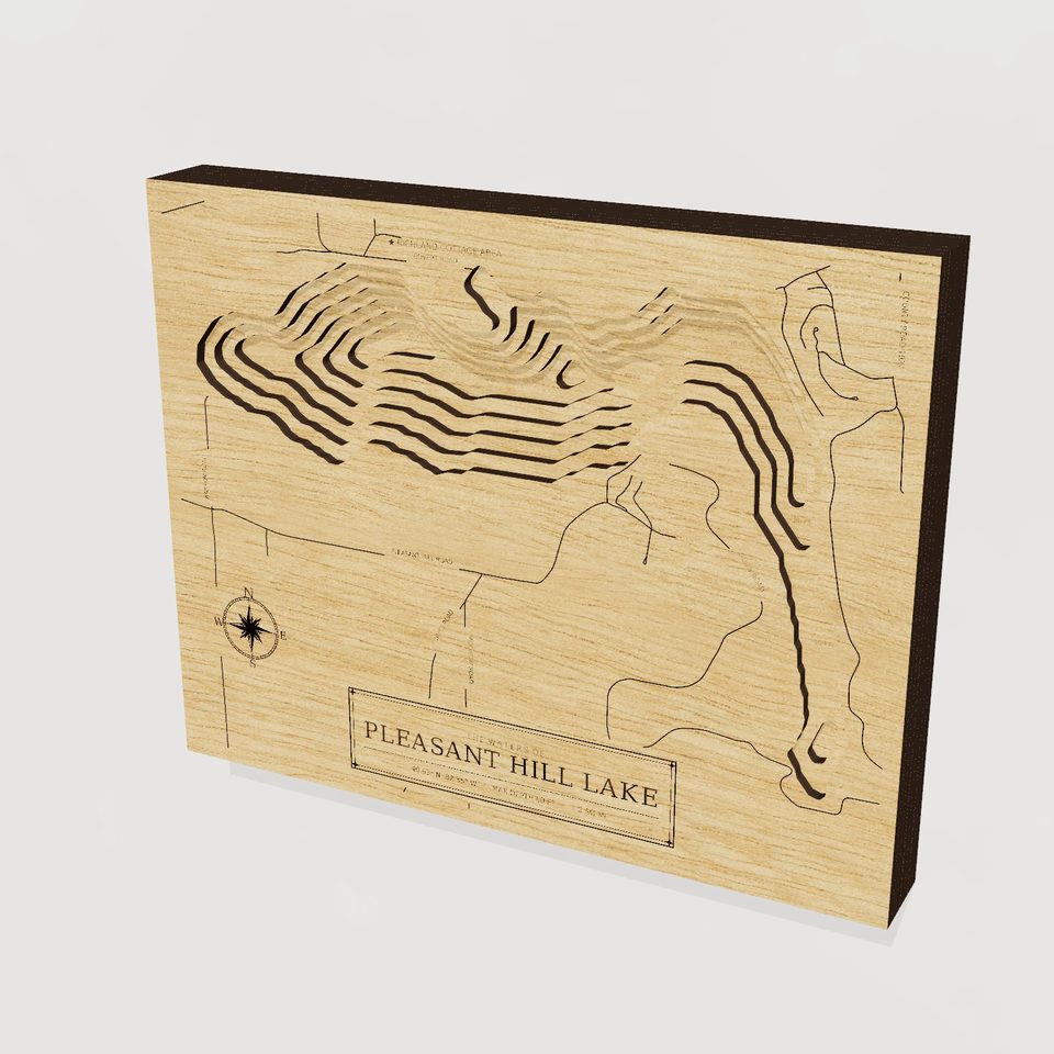 Pleasant Hill Lake 3D wood map, hero view