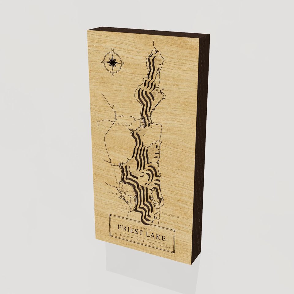Priest Lake 3D wood map, hero view