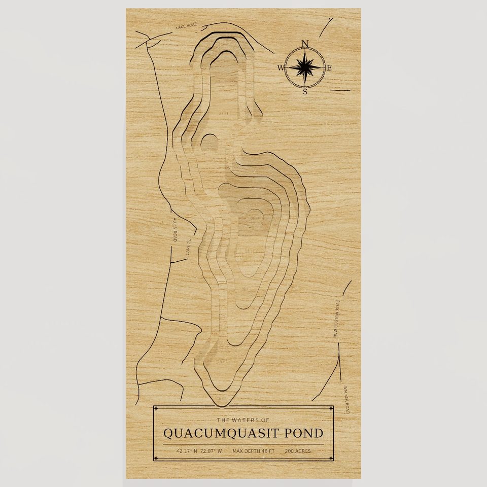 Quacumquasit Pond 3D wood map, front view
