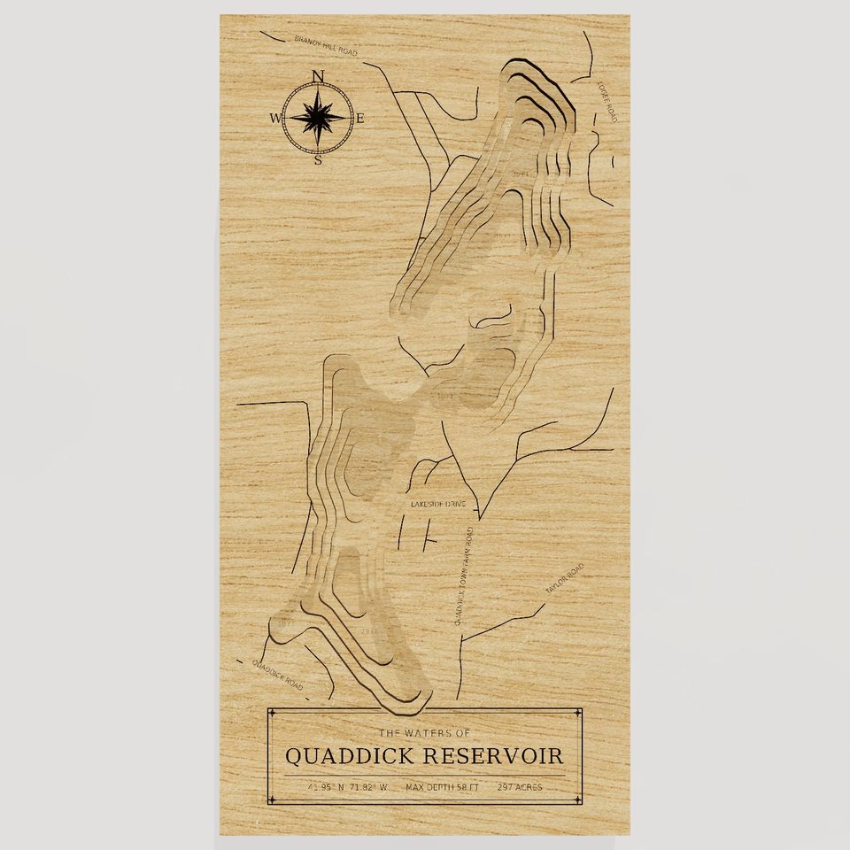 Quaddick Reservoir 3D wood map, front view