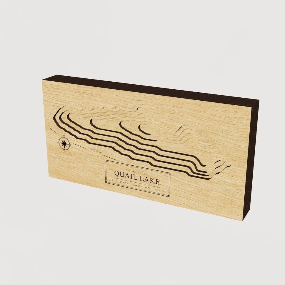 Quail Lake 3D wood map, hero view