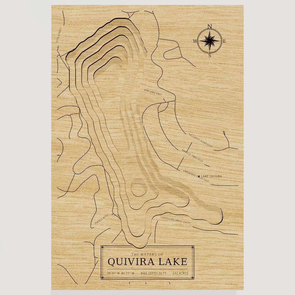 Quivira Lake 3D wood map, front view