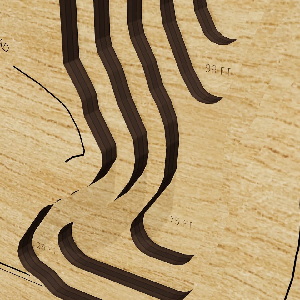 Rangeley Lake 3D wood map, detail view