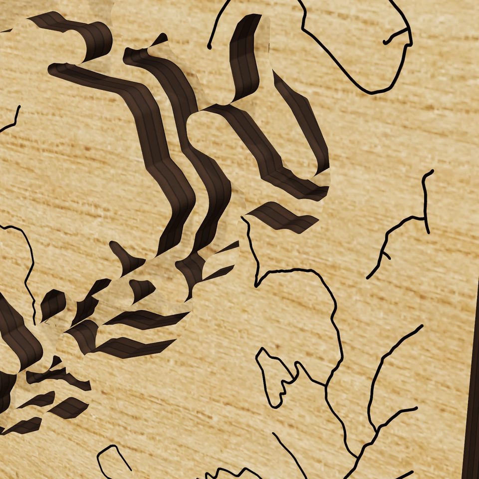 Raystown Lake 3D wood map, detail view