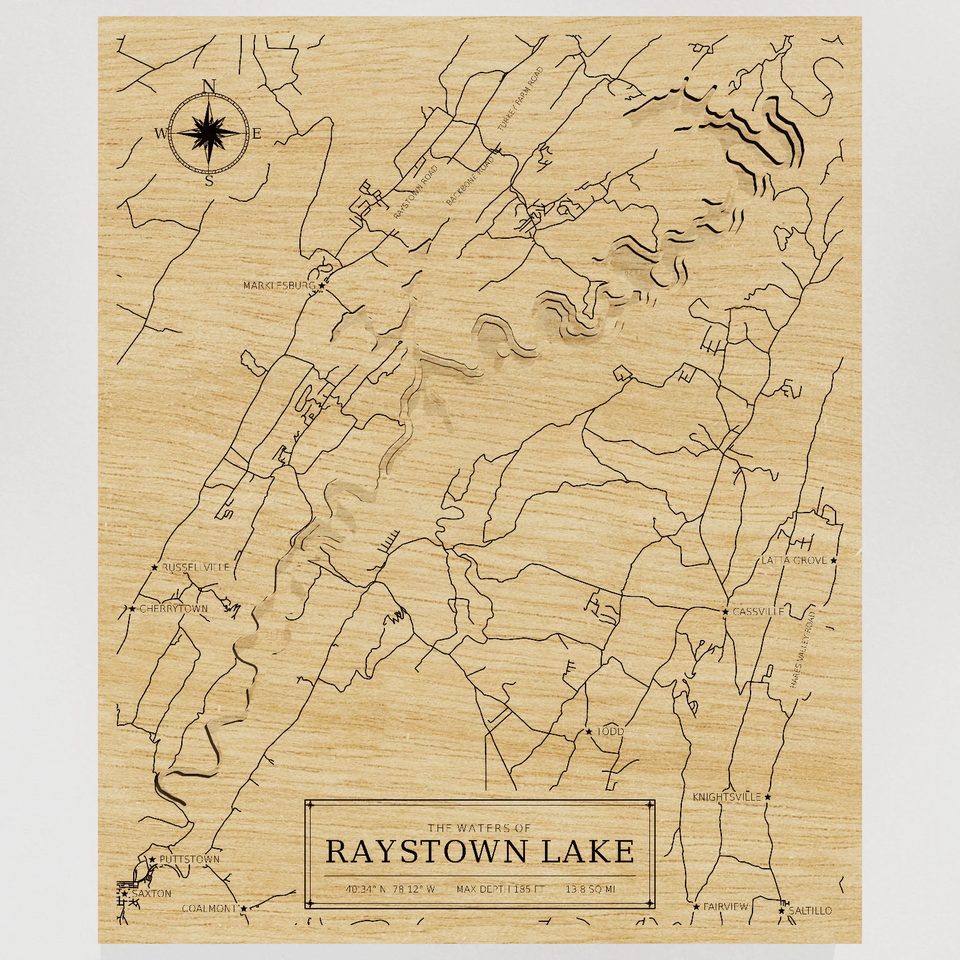 Raystown Lake 3D wood map, front view