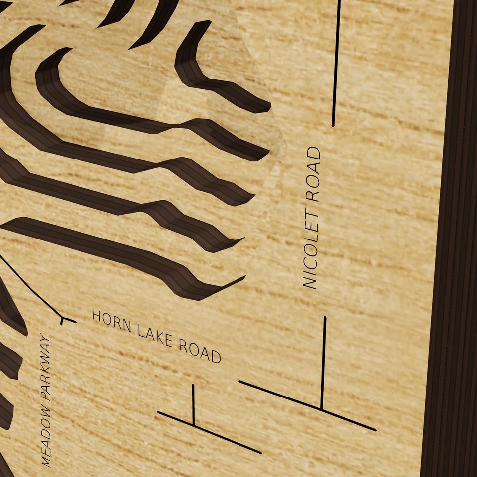 Reservoir Pond 3D wood map, detail view