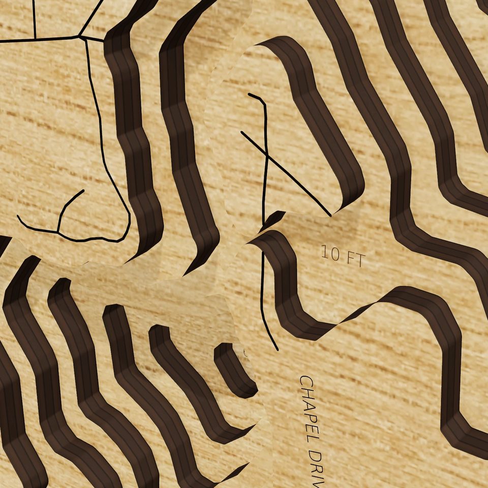 Rice Lake 3D wood map, detail view