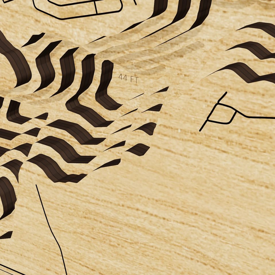 Rocky Fork Lake 3D wood map, detail view