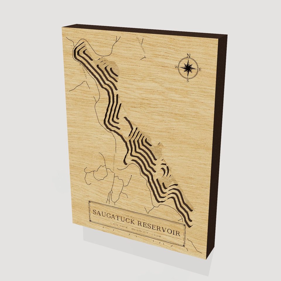 Saugatuck Reservoir 3D wood map, hero view