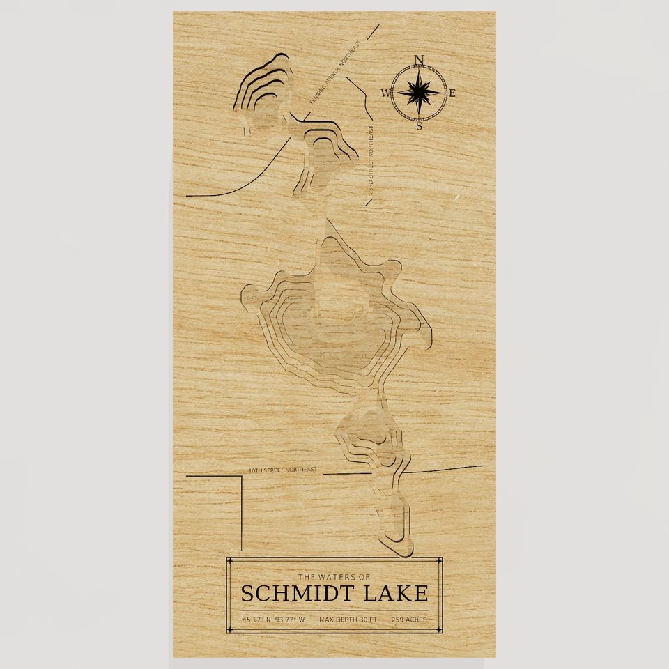 Schmidt Lake 3D wood map, front view