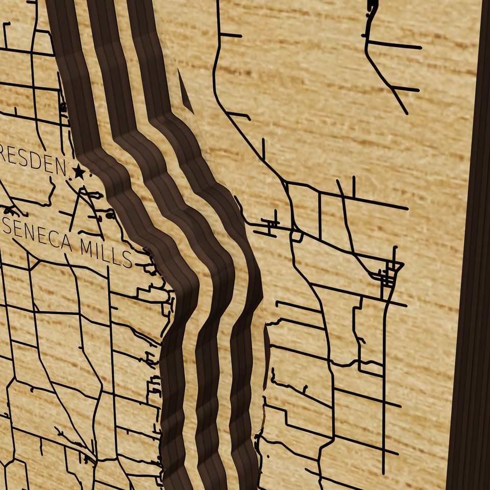 Seneca Lake 3D wood map, detail view
