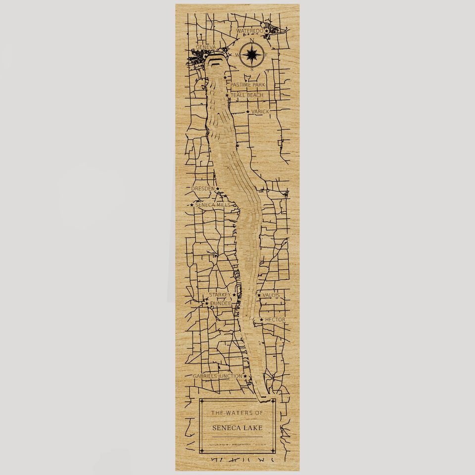 Seneca Lake 3D wood map, front view