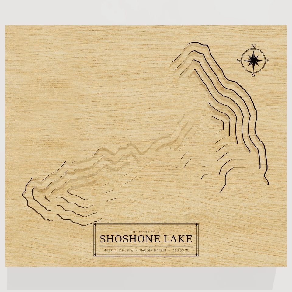Shoshone Lake 3D wood map, front view