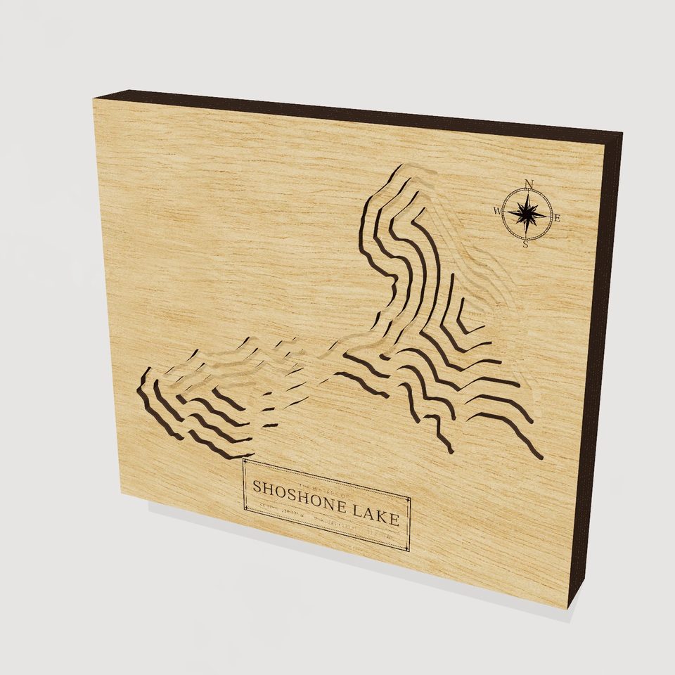 Shoshone Lake 3D wood map, hero view