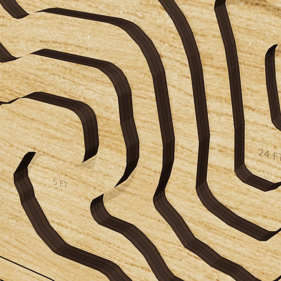 Silver Lake 3D wood map, detail view