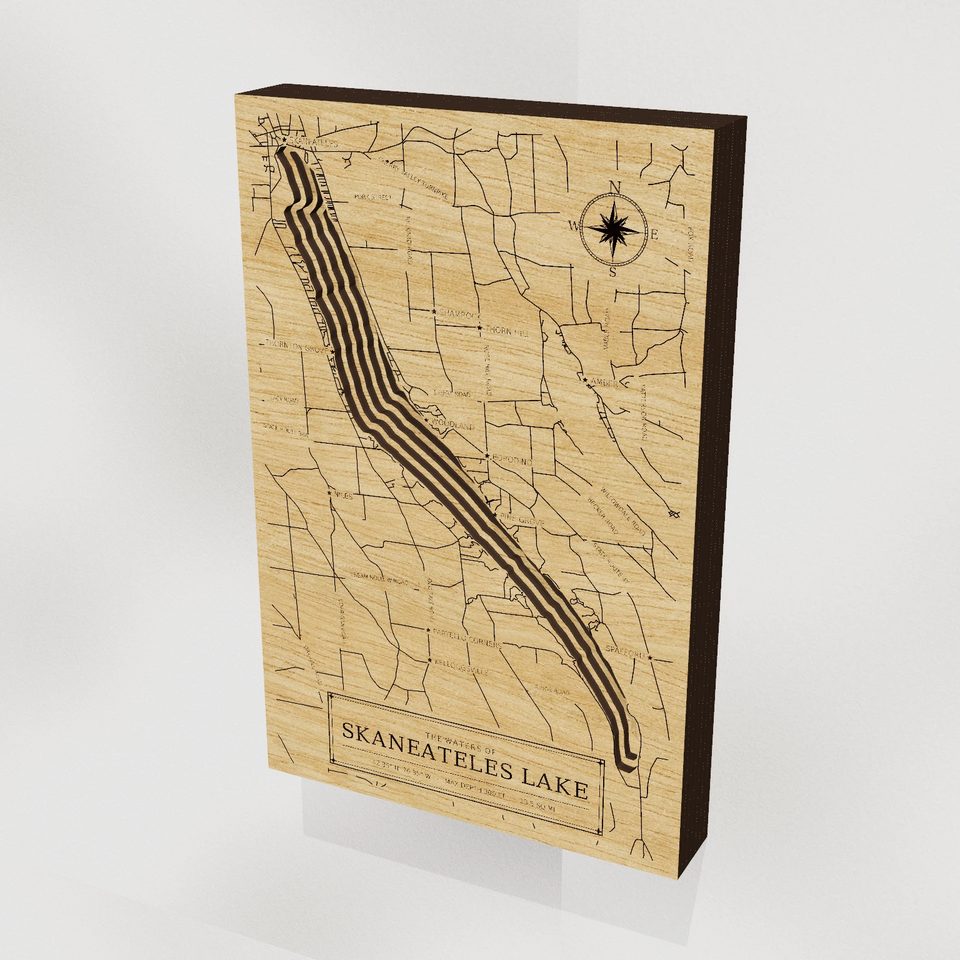 Skaneateles Lake 3D wood map, hero view