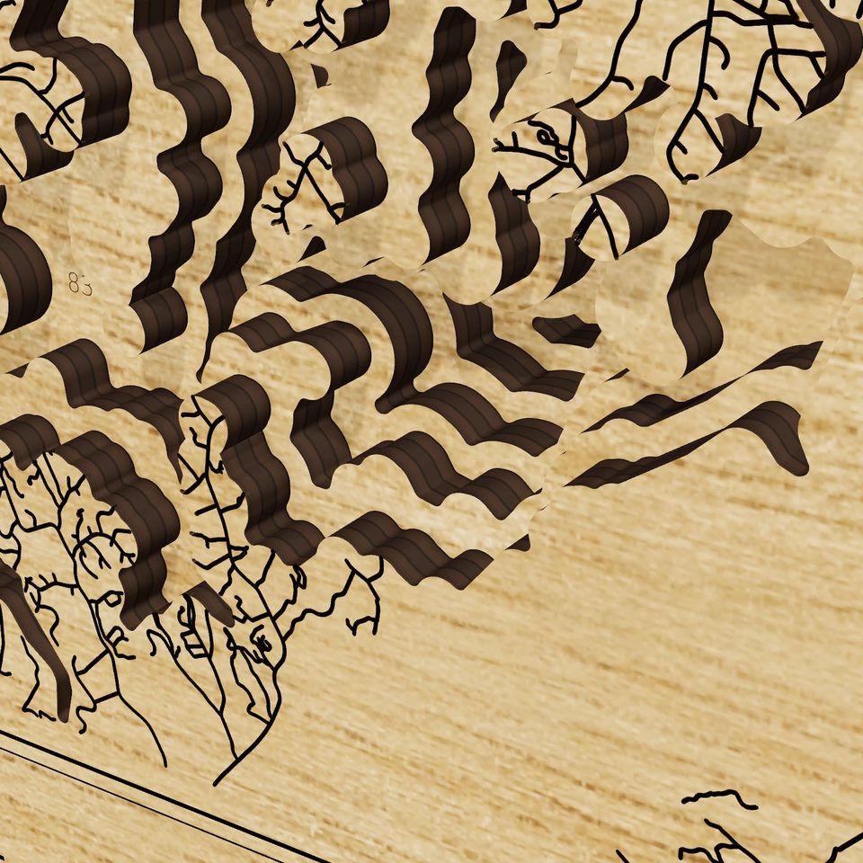 Smith Mountain Lake 3D wood map, detail view
