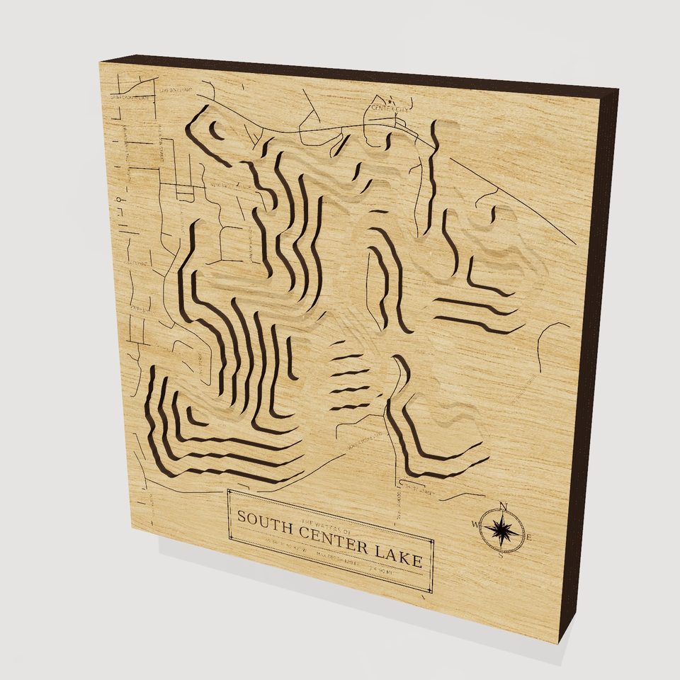 South Center Lake 3D wood map, hero view
