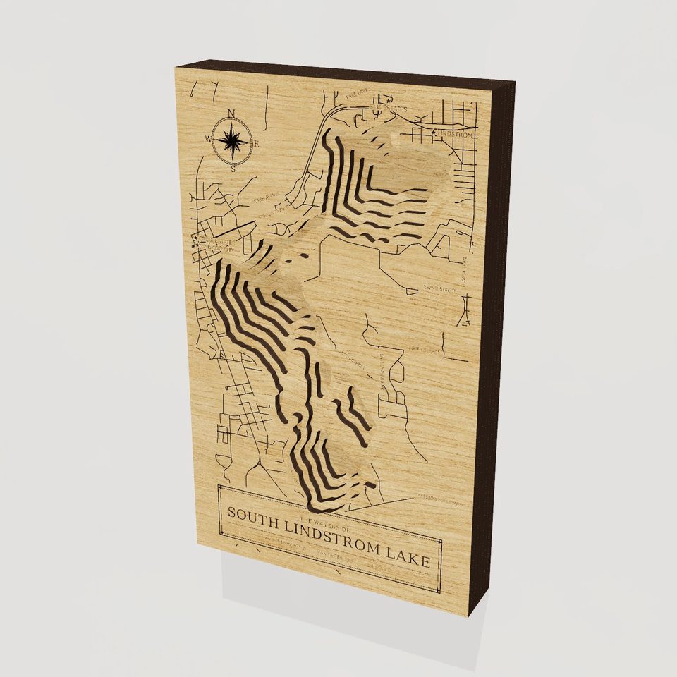 South Lindstrom Lake 3D wood map, hero view
