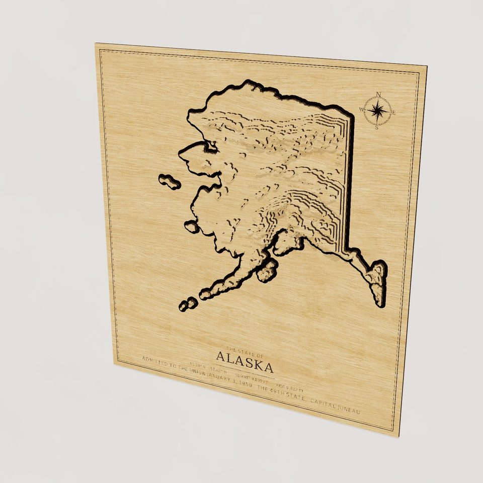 Alaska carved relief map, hero view