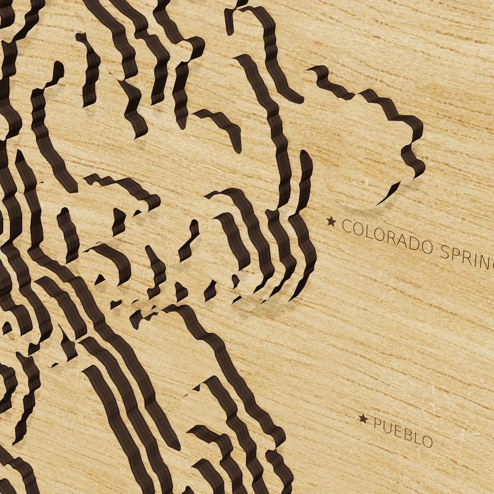 Colorado carved relief map, detail view
