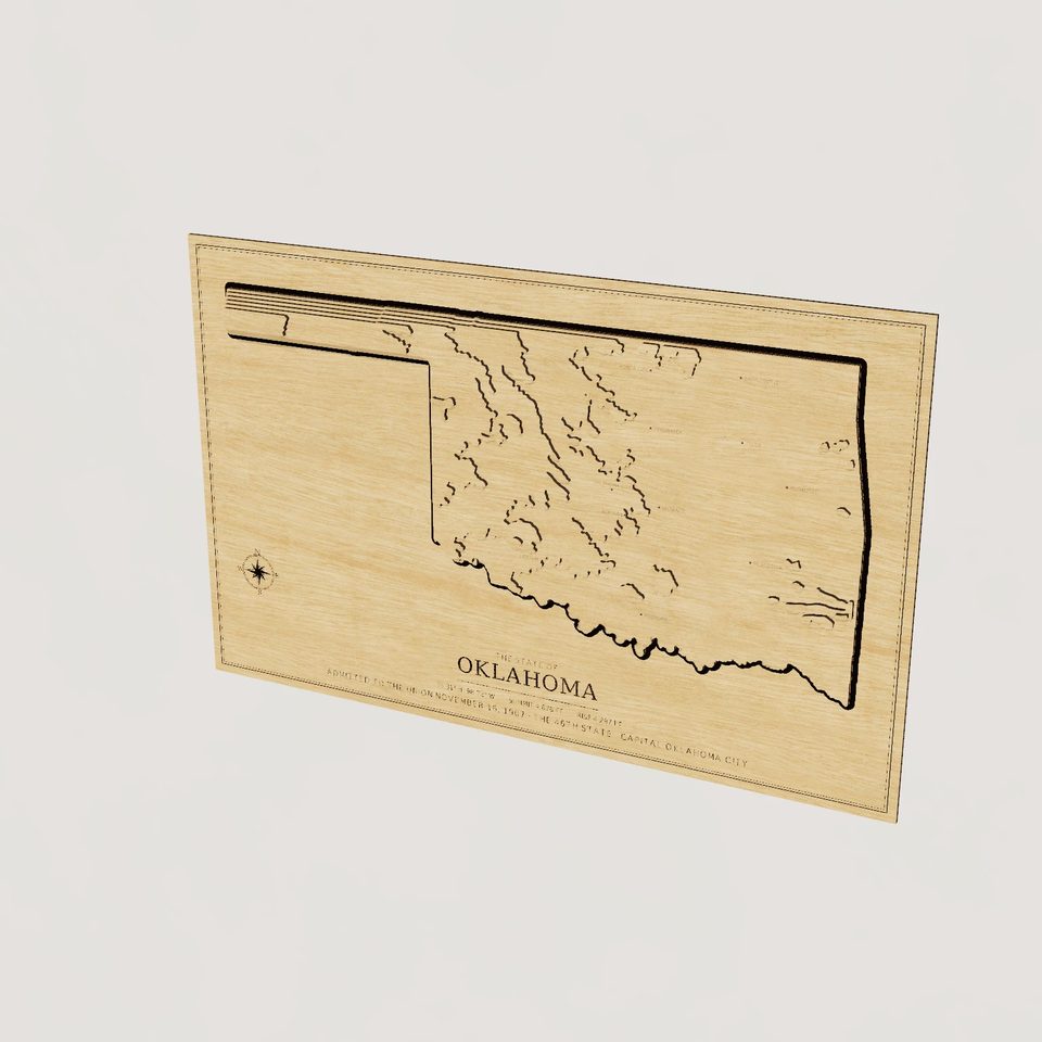 Oklahoma carved relief map, hero view