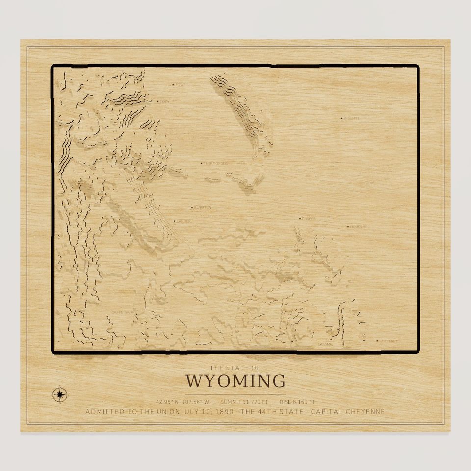 Wyoming carved relief map, front view