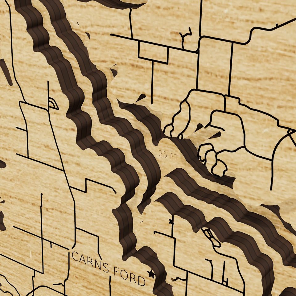 Stockton Lake 3D wood map, detail view