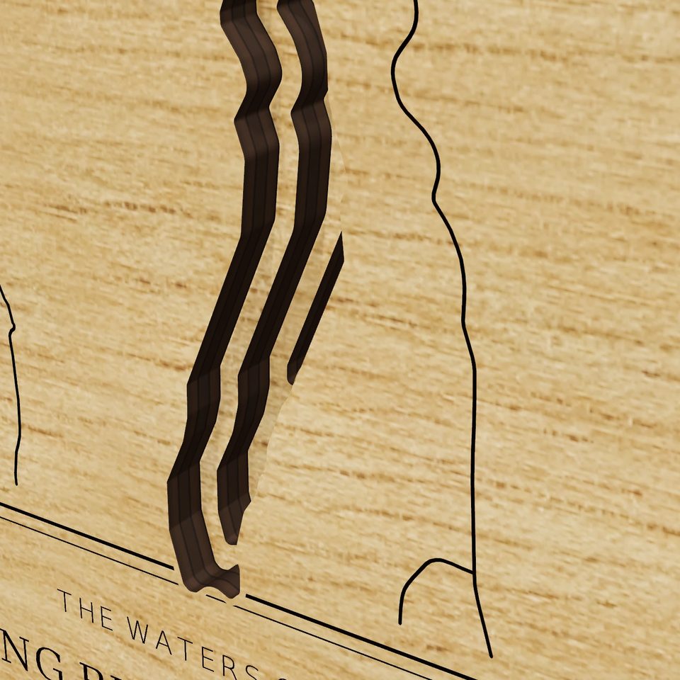 Swinging Bridge Reservoir 3D wood map, detail view