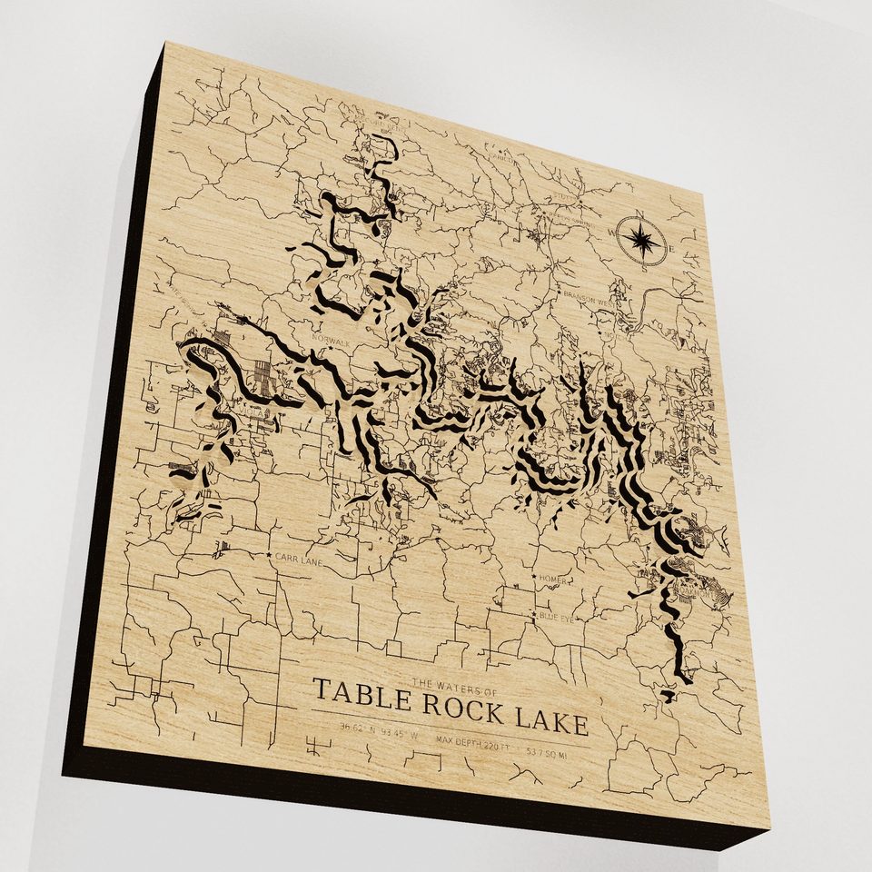 Table Rock Lake 3D wood map, angle low view