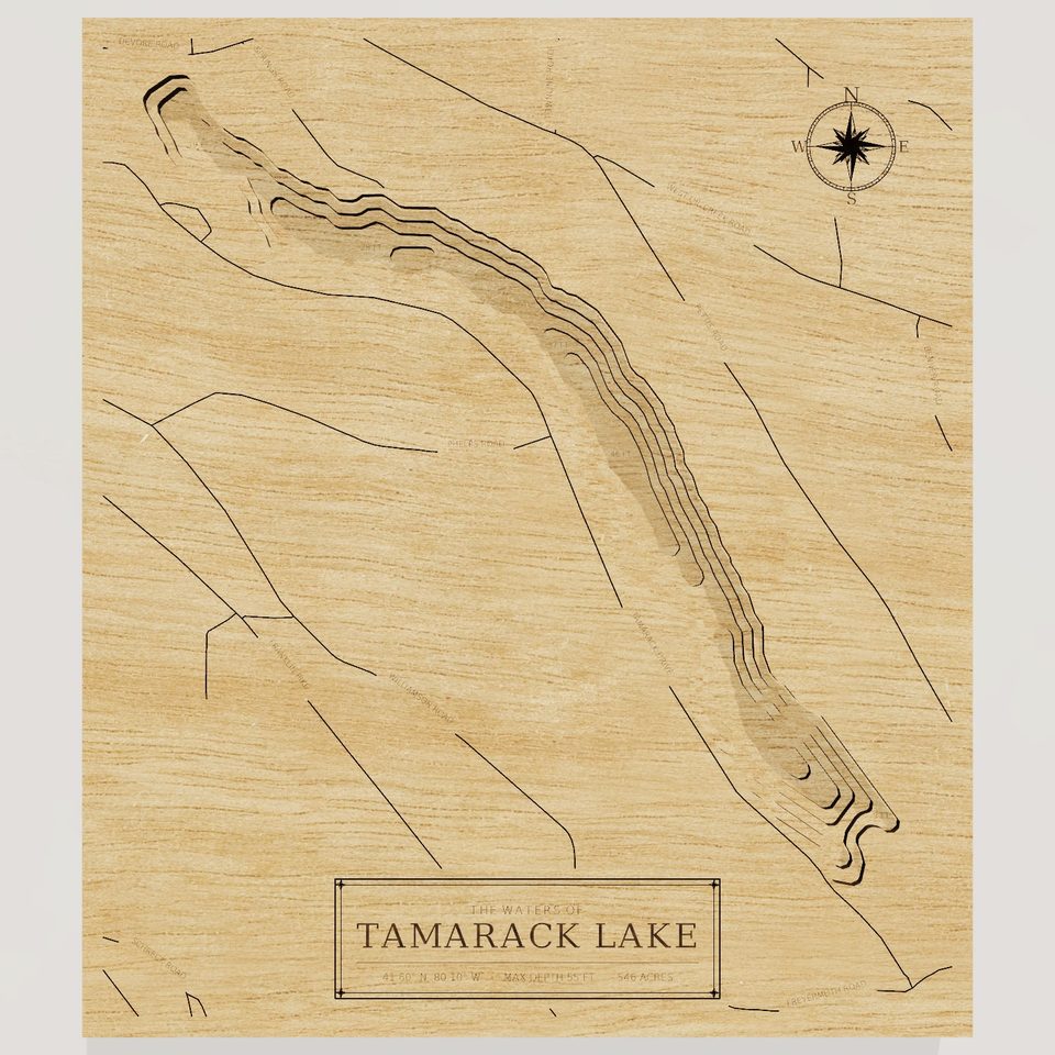 Tamarack Lake 3D wood map, front view