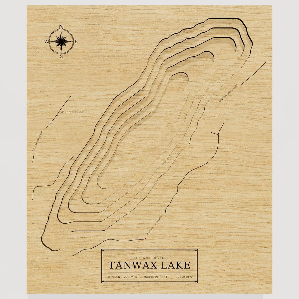 Tanwax Lake 3D wood map, front view