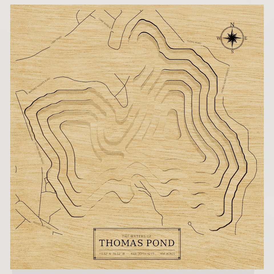 Thomas Pond 3D wood map, front view
