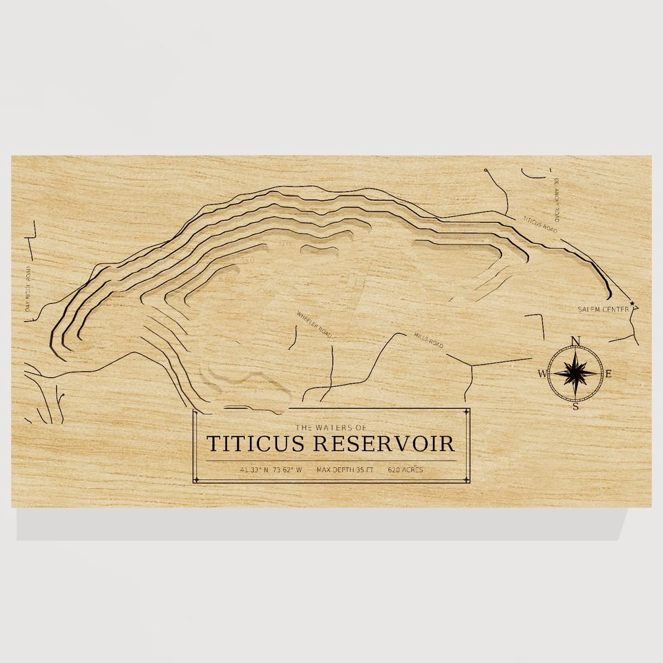 Titicus Reservoir 3D wood map, front view
