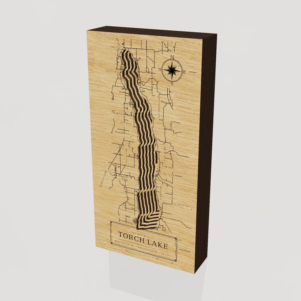 Torch Lake 3D wood map, hero view